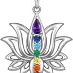 Lotus Flower 7 Chakra Necklace Sterling Silver Yoga Lotus Pendant Chakra Necklaces for Women Balance