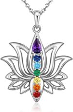 Lotus Flower 7 Chakra Necklace Sterling Silver Yoga Lotus Pendant Chakra Necklaces for Women Balance