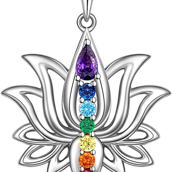 Lotus Flower 7 Chakra Necklace Sterling Silver Yoga Lotus Pendant Chakra Necklaces for Women Balance
