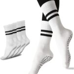 Flydo Pilates Grippy Socks with Grips for Women Yoga Non Slip Long Socks for Pure Barre, Ballet,Dance Workout 2-5 Pack
