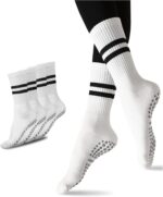 Flydo Pilates Grippy Socks with Grips for Women Yoga Non Slip Long Socks for Pure Barre, Ballet,Dance Workout 2-5 Pack