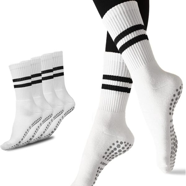 Flydo Pilates Grippy Socks with Grips for Women Yoga Non Slip Long Socks for Pure Barre, Ballet,Dance Workout 2-5 Pack