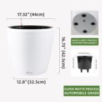 Dexceder 18x17 Self Watering Planter with Wheels Indoor Outdoor, Inner Pot Design, Thickened Large Floor Standing Flower Plant Pot with Water Level Indicator (White Matte) - Image 3