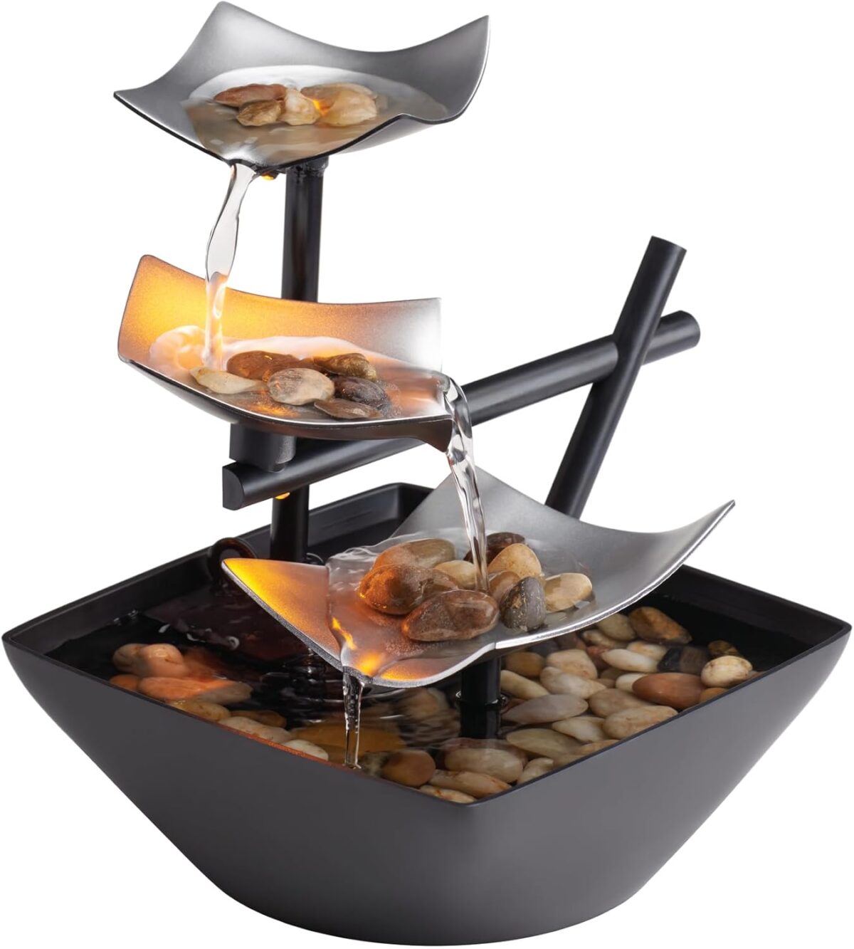 Homedics Tabletop Water Fountain, Home Décor Soothing Sound Machine - Automatic Pump, Deep Basin & Natural River Rocks. Indoor Zen Relaxation for Office, Living Room, or Bedroom, 8.25” Tall - Image 1
