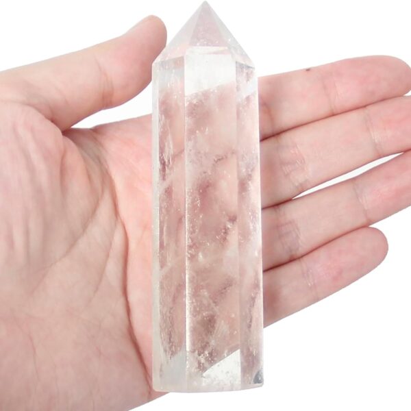 Orientrea Clear Quartz Crystal Wand-1 Pc 3.5"-3.9" Natural Clear Quartz Crystal Wands, Healing Crystal and Stones, Natural Clear Quartz Stone Tower, Gift Box Packaging