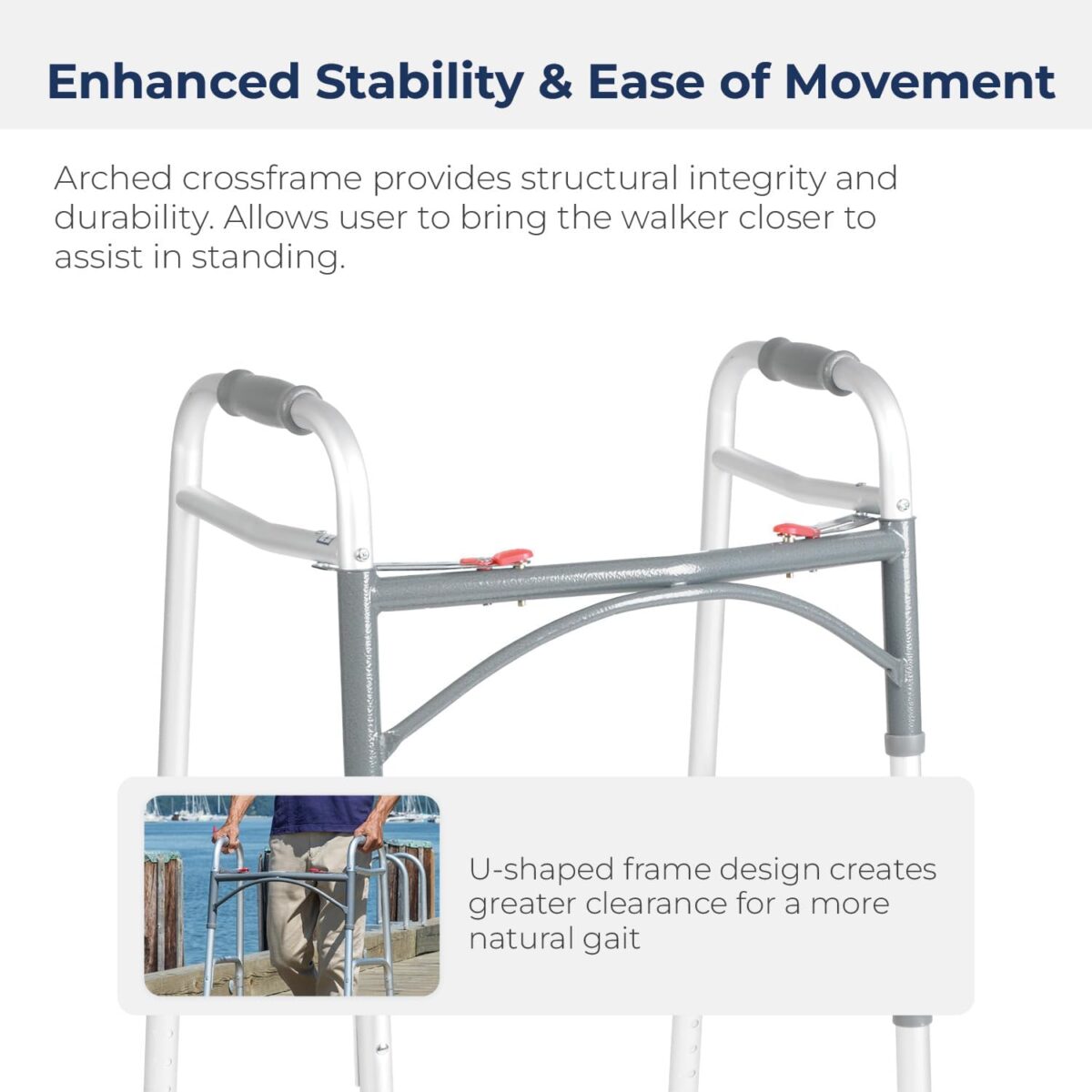 Drive Medical Deluxe 2-Button Folding Walker, Lightweight Walkers for Seniors and Adults, Medical Walker, Bariatric Walker (Up to 350 Pounds), Standard, Silver - Image 6