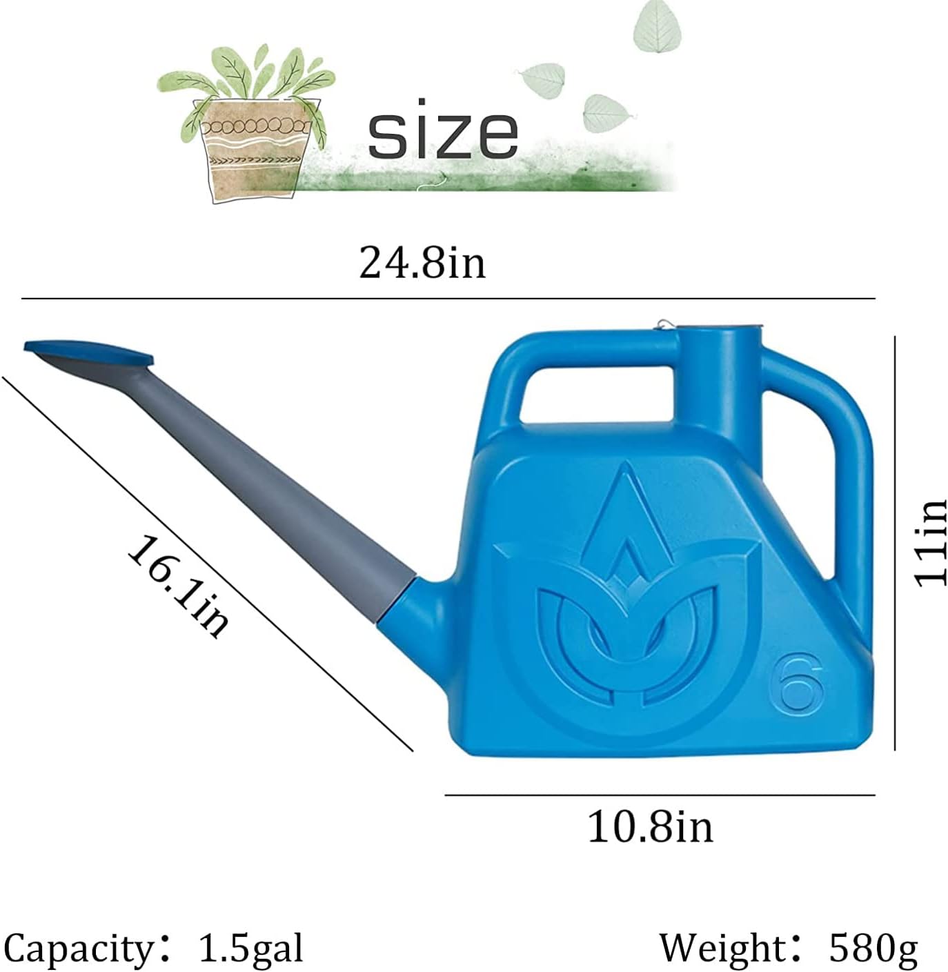 61xggYCdLYL._AC_SL1500_.jpg XXXFLOWER 1.5 Gallon Blue Watering Can Outdoor Garden Flower Plant, Lightweight 6 L Water Cans with Detachable Nozzle Watering Pot for Office House Garden - Image 1