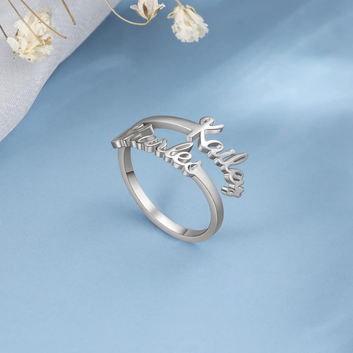 Personalized Name Ring for Women, Custom Promise Ring for Her Adjustable Couples Rings with 2 Names Personalized Jewelry Gift for Women Mother BFF - Image 7