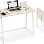 Folding Desk Small Foldable Desk for Small Space, 31.5 Inches Writing Computer Desks in Study, Home Office Foldable Office Desks for Bedroom, Oak