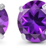 Solid 14K Yellow or White or Rose Gold 6mm Round Genuine Birthstone Gemstone Prong Set Stud Earrings For Women
