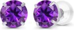 Solid 14K Yellow or White or Rose Gold 6mm Round Genuine Birthstone Gemstone Prong Set Stud Earrings For Women
