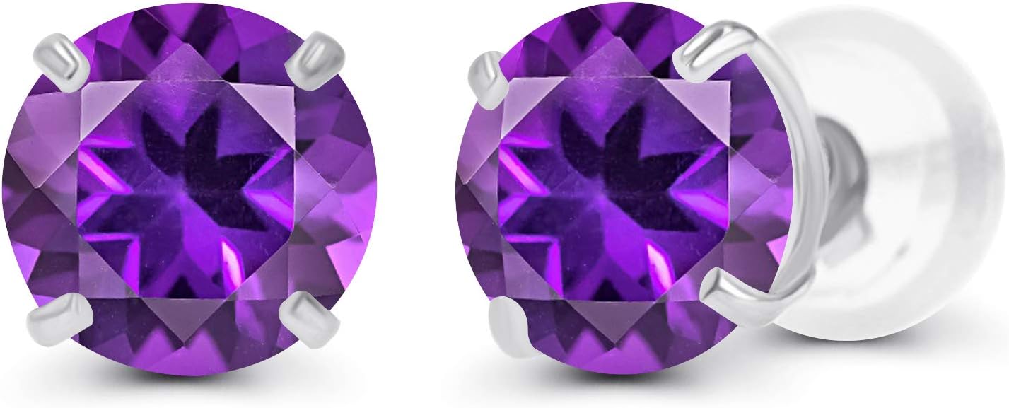 61yPwKyt8pL._AC_SL1500_.jpg Solid 14K Yellow or White or Rose Gold 6mm Round Genuine Birthstone Gemstone Prong Set Stud Earrings For Women - Image 1