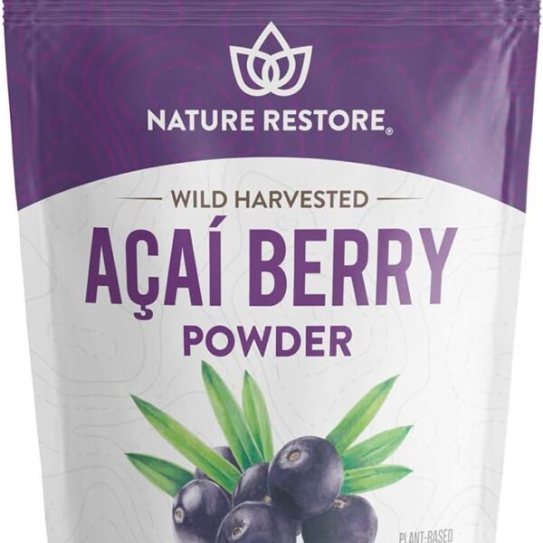 Nature Restore Wild Harvested Acai Berry Powder, 8 Ounces, Non GMO, Gluten Free, Brazilian Wild Grown