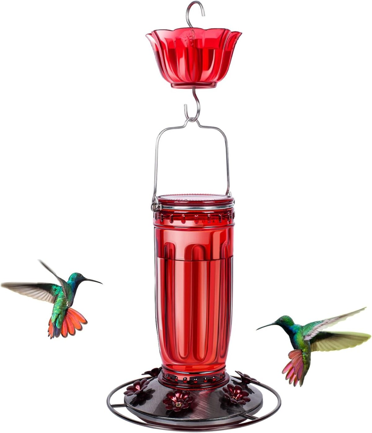 Kingsyard Glass Hummingbird Feeder for Outdoors Wild Bird Feeder with 6 Feeding Ports Hanging for Garden Yard, Red (Ant Moat Included) - Image 9