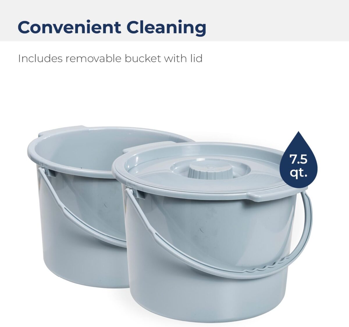Drive Medical RTL11158KDR Folding Steel Bedside Commode Chair, Portable Toilet, 350 Pound Weight Capacity with 7.5 Qt. Bucket, Grey - Image 6