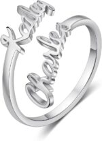Personalized Name Ring for Women, Custom Promise Ring for Her Adjustable Couples Rings with 2 Names Personalized Jewelry Gift for Women Mother BFF