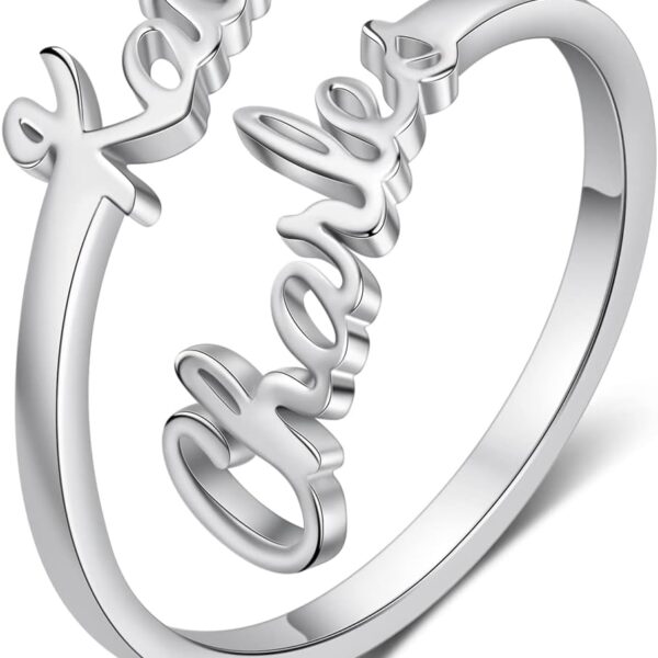 Personalized Name Ring for Women, Custom Promise Ring for Her Adjustable Couples Rings with 2 Names Personalized Jewelry Gift for Women Mother BFF
