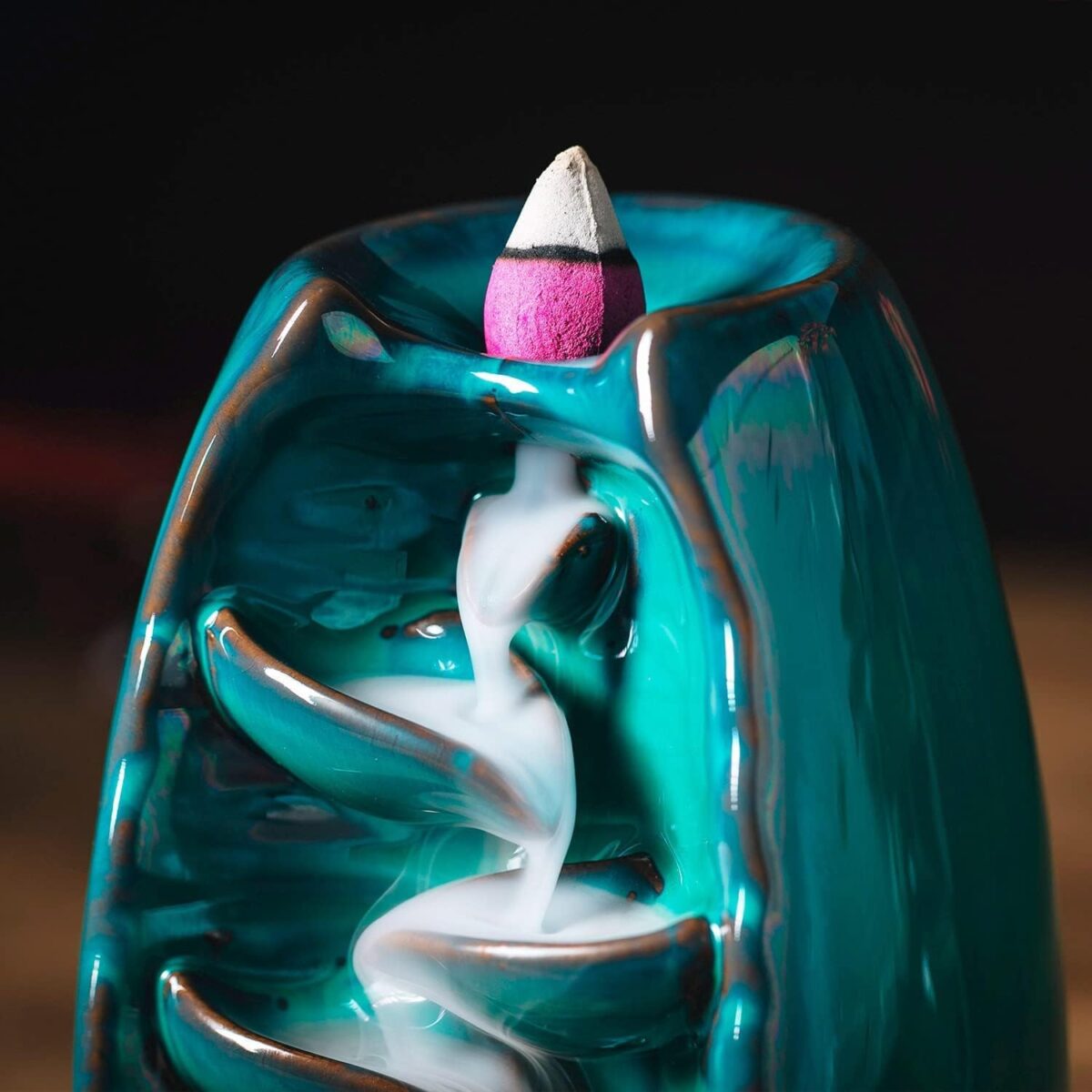 INONE Ceramic Incense Burner with 100 Upgraded Cones, Waterfall Backflow Incense Holder, Aromatherapy Ornament, Zen Decor, Home Decor, Room Decor (Cyan) - Image 5