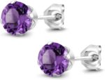 Gem Stone King 925 Sterling Silver Purple Amethyst Stud Earrings For Women Men (1.50 Carat Cttw, Round 6MM) - Image 3
