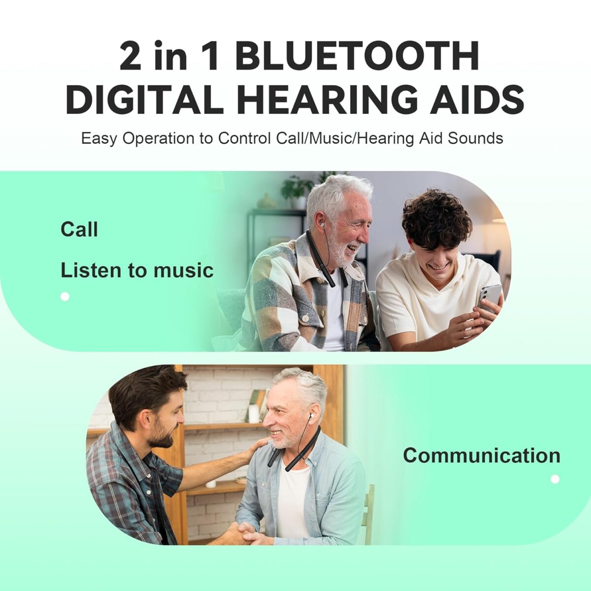 Hearing Amplifiers Black, Neckband Hearing Aids for Seniors, Rechargeable Hearing Amplifier Aid Bluetooth Headphones with Noise Cancelling - Image 5