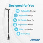 REHAND Walking Cane - Foldable, Adjustable, Collapsible Walking Canes for Men & Women, Heavy Duty All Terrain Tip, with Travel Bag | Walking Sticks for Seniors & Adults - Image 2