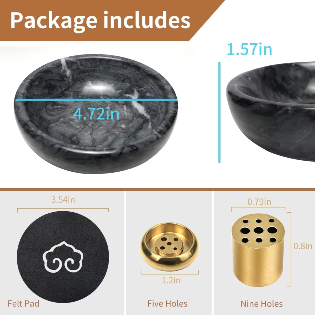 Natural Marble Incense Holder, Incense Holder for Sticks and Backflow Incense, Handmade Stick Incense Holder Ideal for Smudging, Incense Burning, Decoration.Easily Grab All Incense Ash (Black) - Image 2