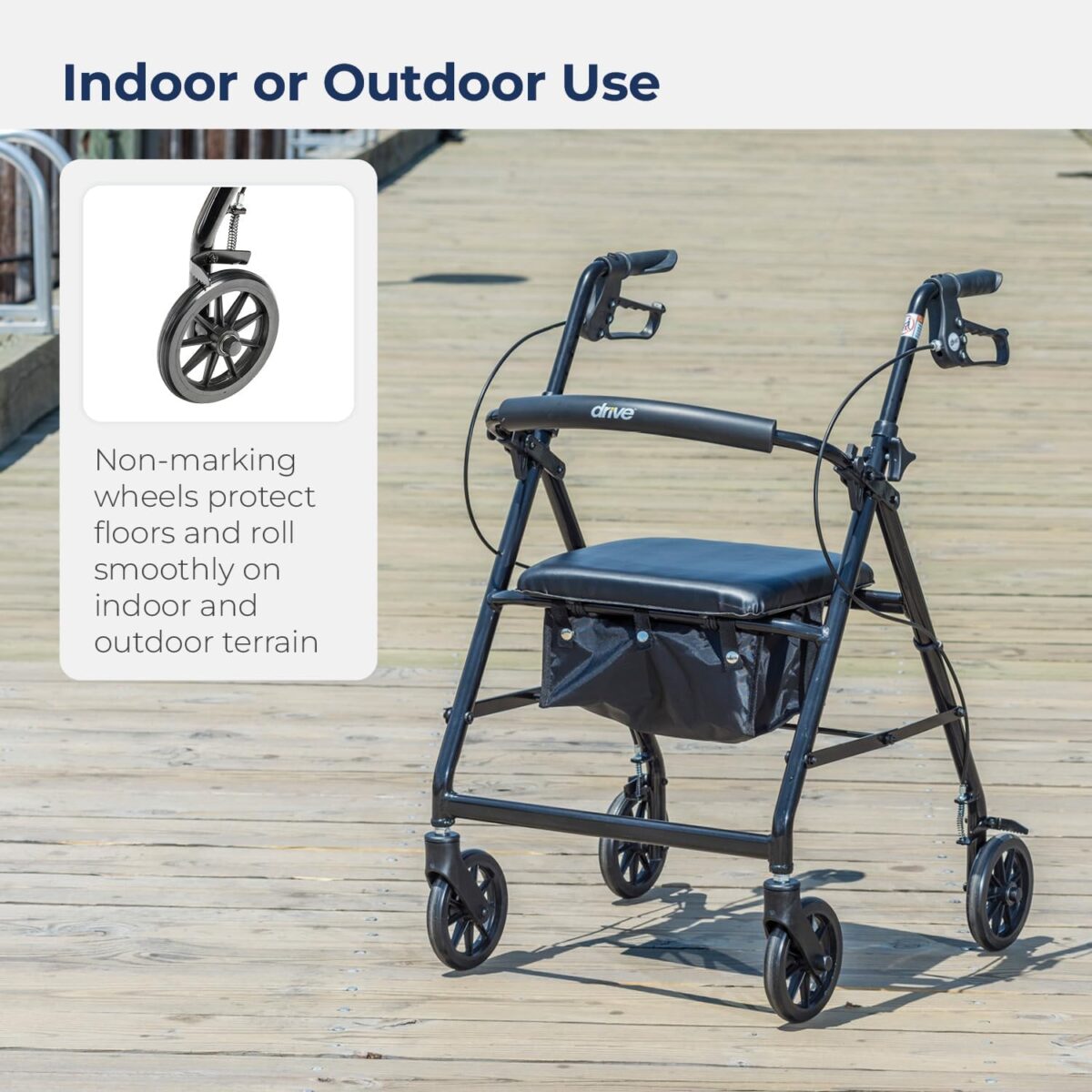 Drive Medical R726BK Foldable Rollator Walker with Seat, Black - Image 4