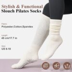 Grip Pilates Socks for Women, Yoga Slouch Socks with Grip for Barre Workout Hospital Long Scrunch Slipper Socks - Image 3