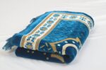 TB Muslim Prayer Rug Islamic, Soft Velvet Mat Ramadan Gift, with Prayer Bead Unique Decoration Gilded Gold-Like Embroidered for Women Man Kids Meditation Turkish African (Blue) - Image 8