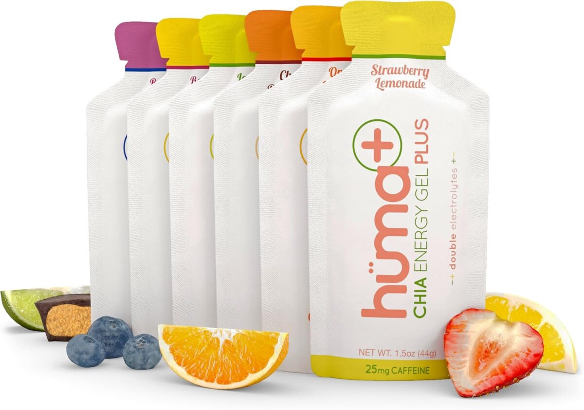 Huma Plus (Double Electrolytes) Chia Energy Gel, Variety Pack, 12 Gels - Stomach Friendly, Real Food Energy Gels - Image 1
