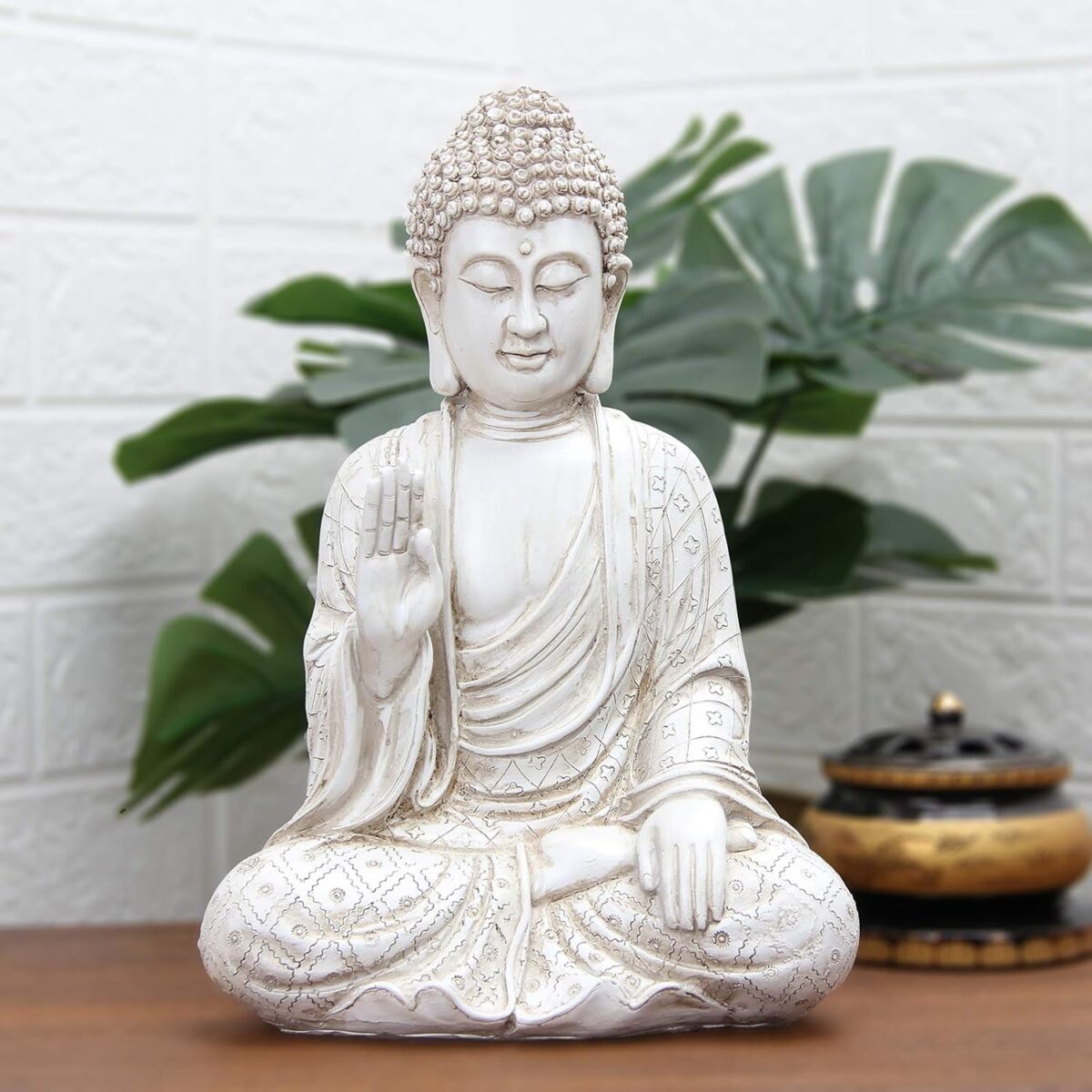 Leekung Buddha statue for home decor accents,laughing buddah statue for meditation zen garden spiritual room feng shui desk table yoga decor,small buda budda home decorations gifts antique ivory white - Image 7