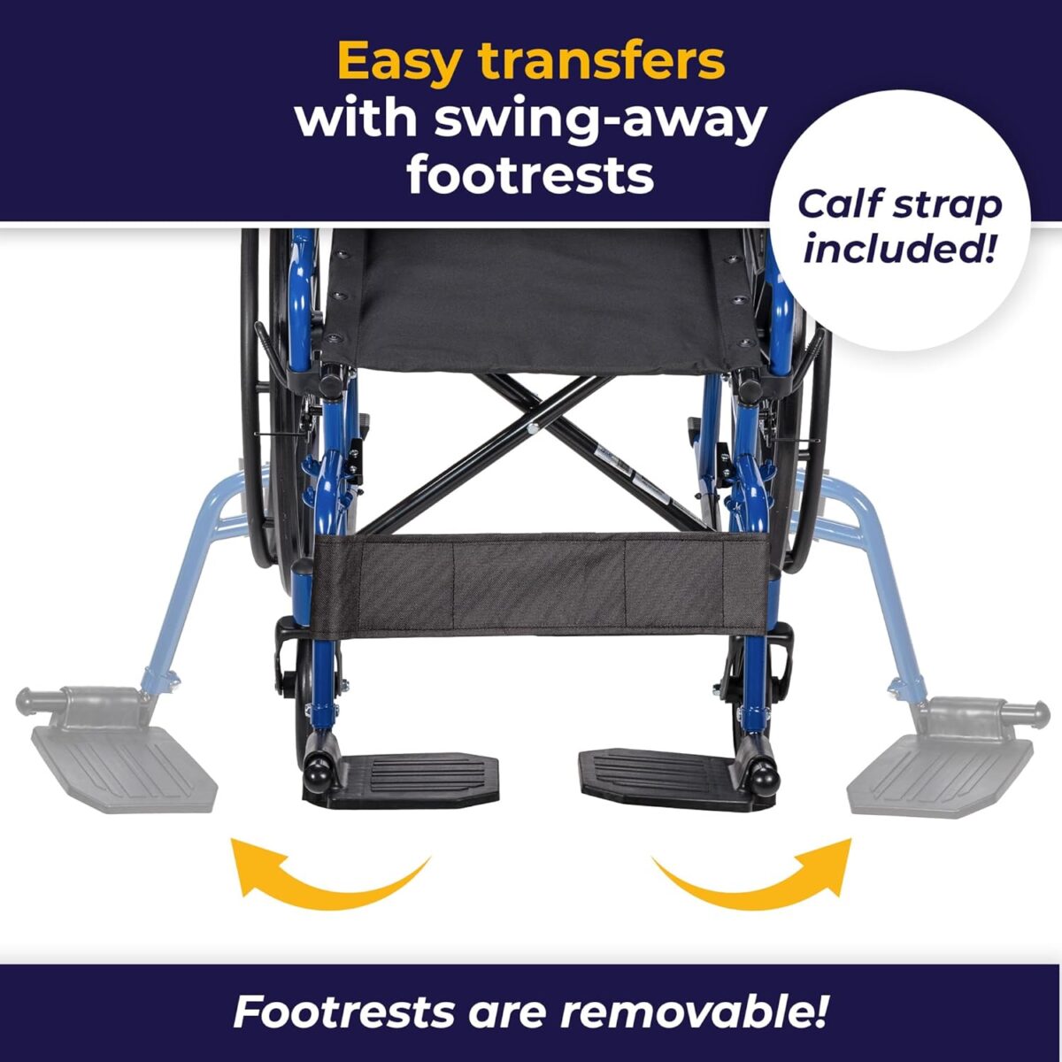 Drive Medical Blue Streak Lightweight Wheelchair with Swing-Away Footrests and Flip-Back Arms, Portable Folding Wheelchair for Adults and Seniors, 18 Inch Seat - Image 3