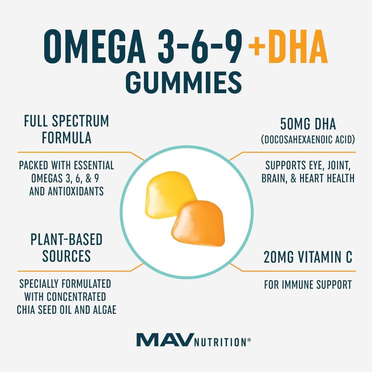 Omega 3 6 9 + DHA Gummies | Plant-Based Triple Omegas from Algae & Chia Seed Oil | with 50mg of DHA | Vegetarian, Non-GMO, Gluten-Free, Essential Fatty Acid Supplements for Adults | 60 Gummies - Image 5