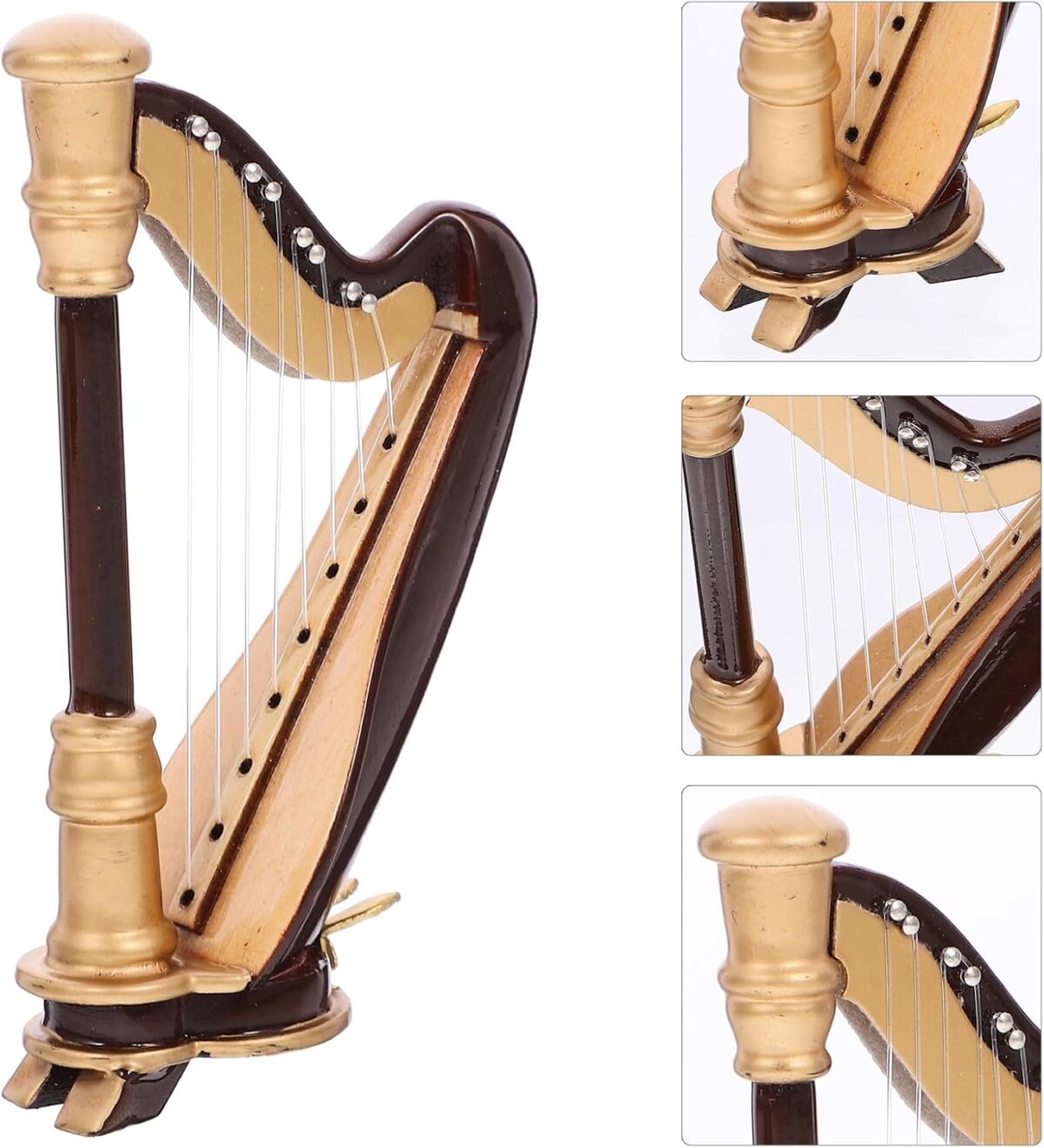 Wooden Mini Harp Model Ornament, 9CM Hand-Made Wooden Harp for Home Office Musical Instrument Decoration with Case - Image 4