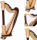 Wooden Mini Harp Model Ornament, 9CM Hand-Made Wooden Harp for Home Office Musical Instrument Decoration with Case - Image 4