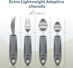 BUNMO Utensils for Elderly, Arthritis, Weak Hand Grip, Tremors & Handicapped - Convenient Travel Pouch - 2.6oz Lightweight - Stainless Steel - Eat Independently - Adaptive Gray 4 Piece Set - Image 5