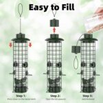 Squirrel Proof Bird Feeder,Metal Mesh Bird Feeders for Outdoors Hanging,Gravity Protection Squirrel Proof Wild Bird Feeders with Finch Cardinal Chickadee,3LB Large Capacity,Green - Image 3