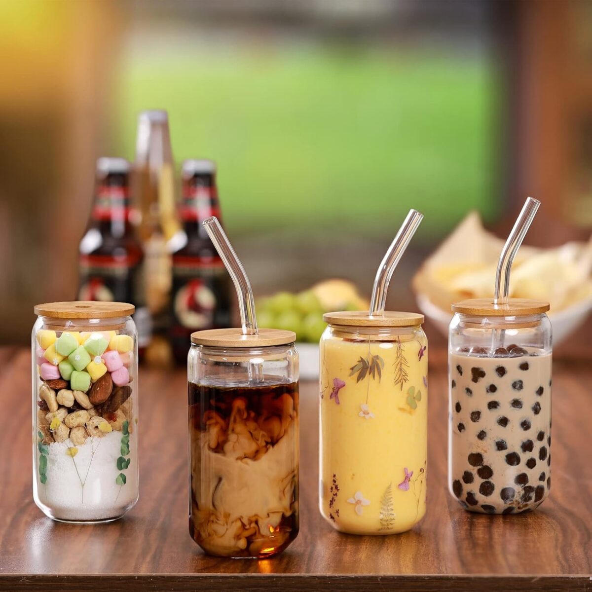 NETANY 2 Pack Glass Cups with Bamboo Lids and Straws 16 oz, Gifts for Women, Drinking glasses set, Iced Coffee Cup, Tea Cup, Cute Aesthetics Tumbler Cup, Mothers Day, Birthday Gifts for Her Mom - Image 4