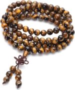 Jovivi Tibetan 6mm 8mm 108 Natural Tiger Eye Gemstone Beads Prayer Mala Bracelet Necklace - Image 2