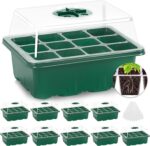 MIXC 10 Packs Seed Starter Tray Seed Starter Kit with Humidity Dome (120 Cells Total Tray) Seed Starting Trays Plant Starter Kit and Base Mini Greenhouse Germination Kit for Seeds Growing Starting