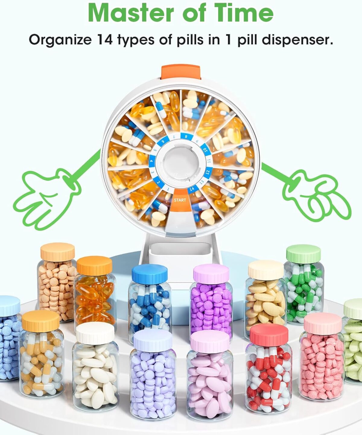 Daviky Pill Dispenser Daily, Large Pill Organizer with Wall-Mounted or Standing Use, 14 Days Pill Box, Push Button Design, Weekly Pill Organizer for Vitamin, Medicine.Supplement, Fish Oil - Image 5