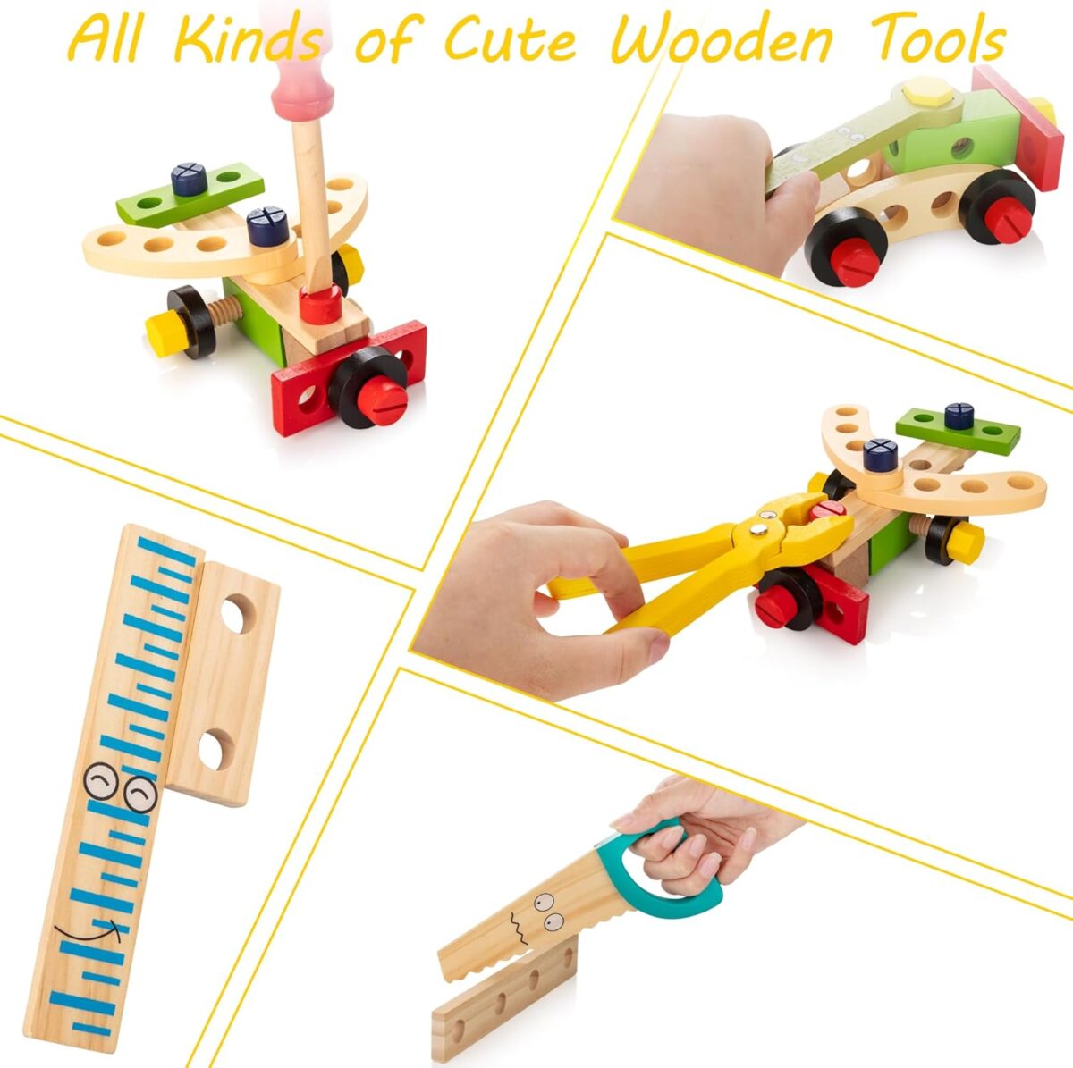 KIDWILL Kids Tool Set with Tool Box & DIY Stickers, Pretend Play STEM Construction Kits for Toddlers 3-5, Montessori Toys for 3 4 5 Year Old, Wooden Play Tools Set, Toddler Boy Toys - Image 5