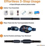 Slim Running Belt for Women and Men, Waterproof Phone Holder for Running, Reflective 2-Pocket Waist Pack for Storing Runner’s Essentials Safely, Runner’s Fanny Pack, Money Belt Fits Most Phones - Image 4