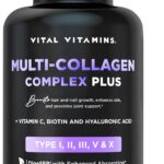 Vital Vitamins Multi Collagen Plus - with Biotin, Hyaluronic Acid, Vitamin C - Type I, II, III, V, X - for Women & Men - Hair, Skin, Nails Beauty Complex - 150 Capsules
