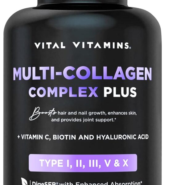 Vital Vitamins Multi Collagen Plus - with Biotin, Hyaluronic Acid, Vitamin C - Type I, II, III, V, X - for Women & Men - Hair, Skin, Nails Beauty Complex - 150 Capsules