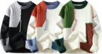 GURUNVANI Patchwork Sweater Mens Colorblock Jumper Cable Knitted Pullover Oversized - Image 3