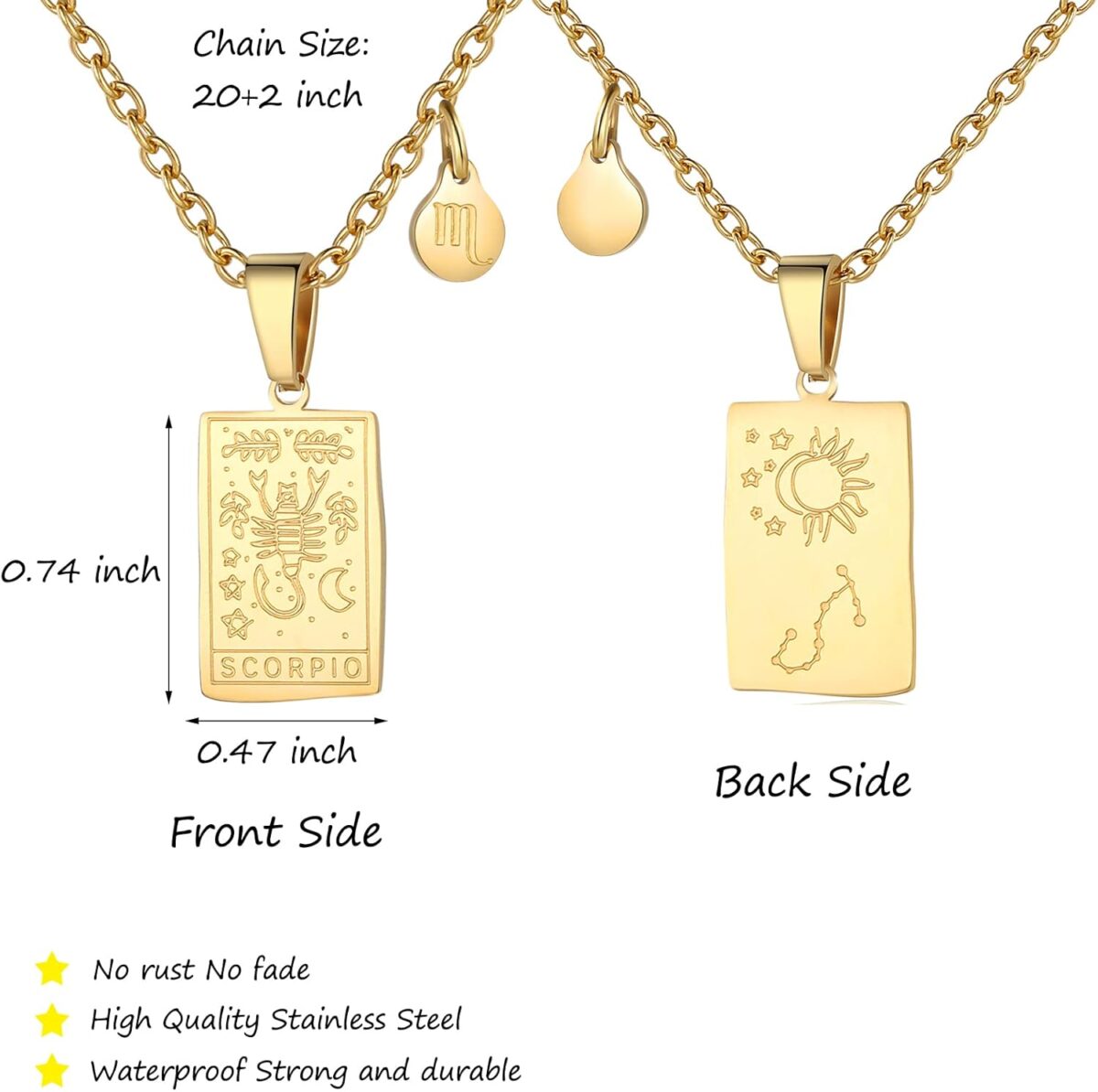 Zodiac Sign Necklace for Women Constellation Tarot Card Pendant Double Sided Gold Stainless Steel Waterproof NonTarnish Friendship Jewelry Gift - Image 3