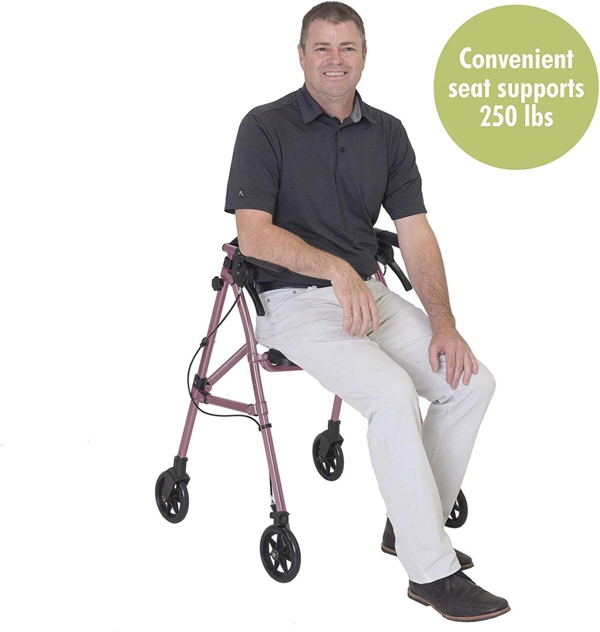 Stander Wonder Rollator, Lightweight Folding Space Saver Mobility Rolling Walker for Seniors and Adults, 6-inch Wheels, Locking Brakes, and Padded Seat with Backrest, Regal Rose - Image 4