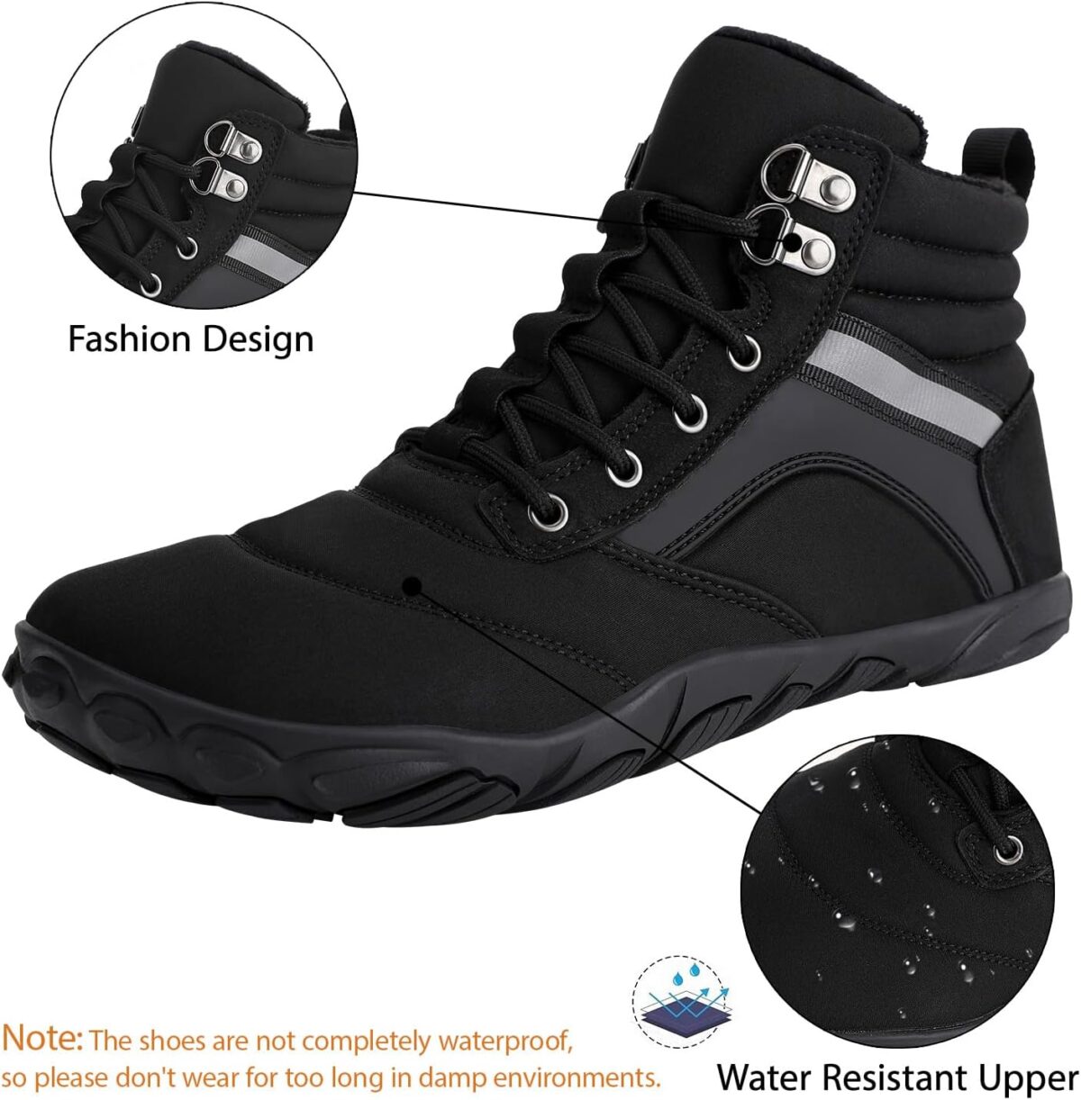 Womens Mens Winter Barefoot Boots Warm Minimalist Wide Toe Box Snow Boots Zero Drop Sole Outdoor Water Resistant Ankle Booties - Image 4