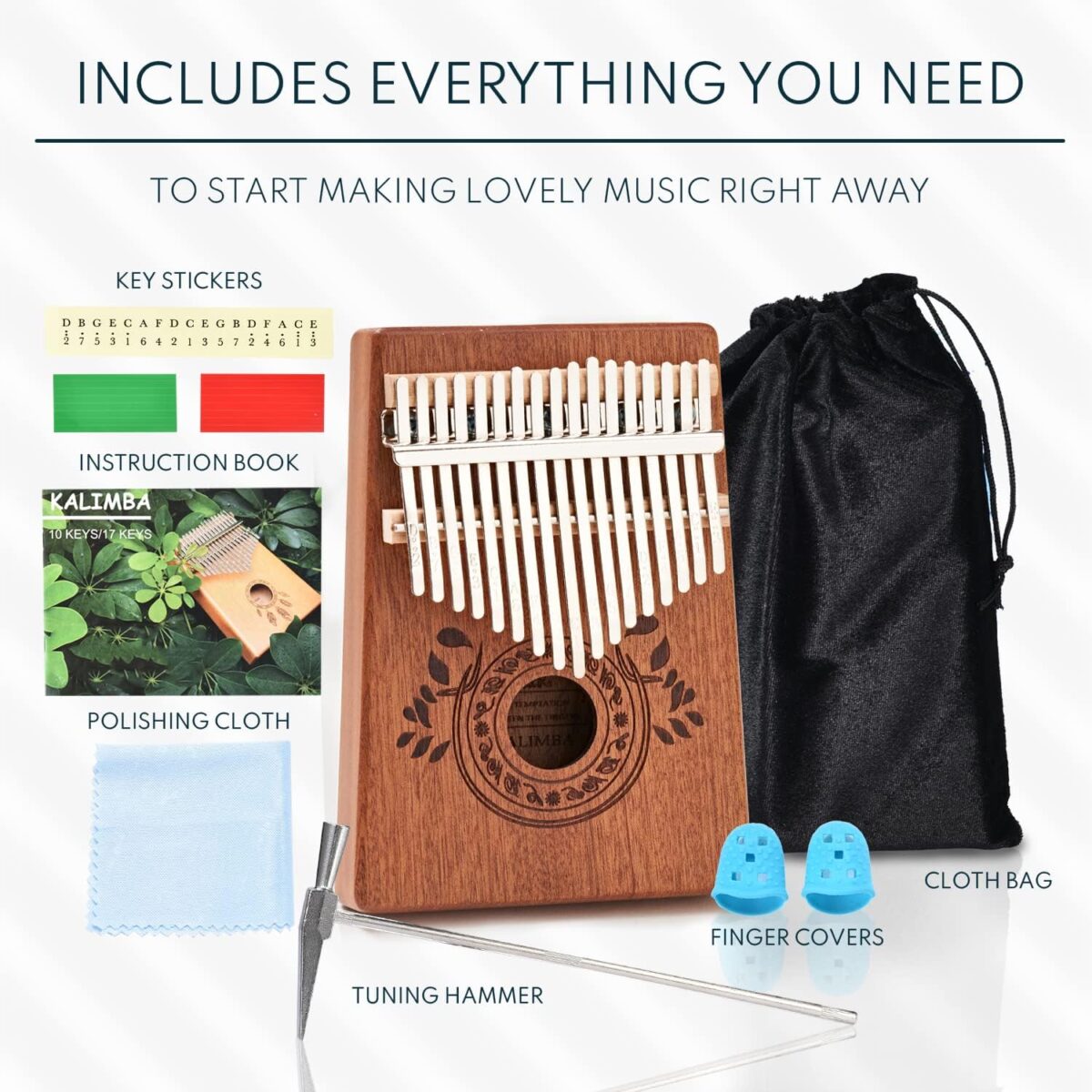 Kalimba 17 Key Thumb Piano, Portable Mahogany Mbira Finger Piano with Instruction, Carrying Bag, Tune Hammer, Holiday Gift for Kids & Adults, Light Brown - Image 5